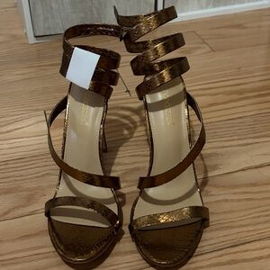 Shoe Dazzle Bronze Strappy Heels